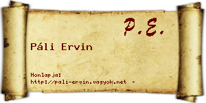 Páli Ervin névjegykártya